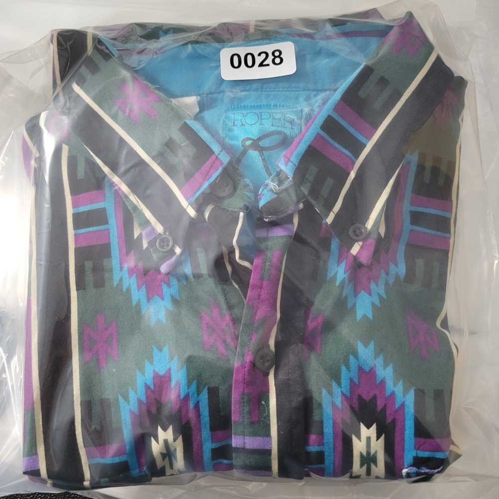 Vintage Roper Mens L Southwestern Geometric Western Button Dwn Shirt Purple Teal - Picture 11 of 12